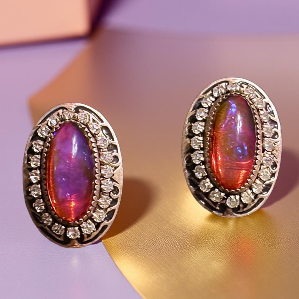 Vintage Martelli Sterling Dragon’s Breath Fire Opal Earrings 1920s